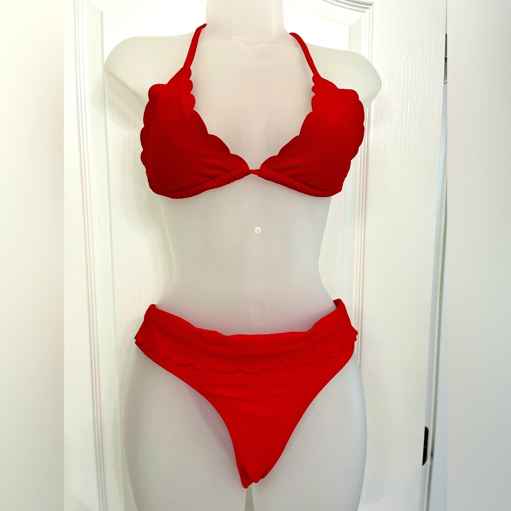 Red Scalloped Heidi Klein south beach Bikini